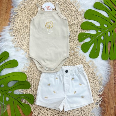 Conjunto Seja Flor, Seja Amor Areia e Branco